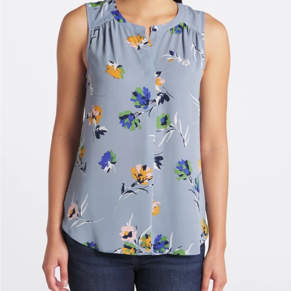 Justina Pleat Detail Floral Sleeveless Top - Blue XL